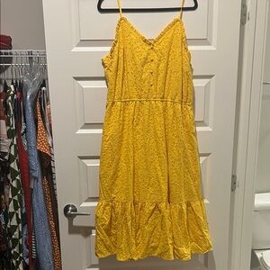 Time and Tru Yellow Eyelet Tiered Midi Dress